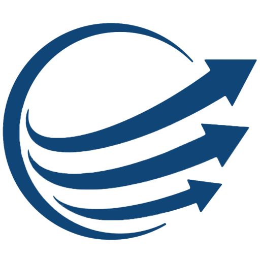 Dark blue Nored Telcom business logo. Half circle with three arrows swooping up and to the right.