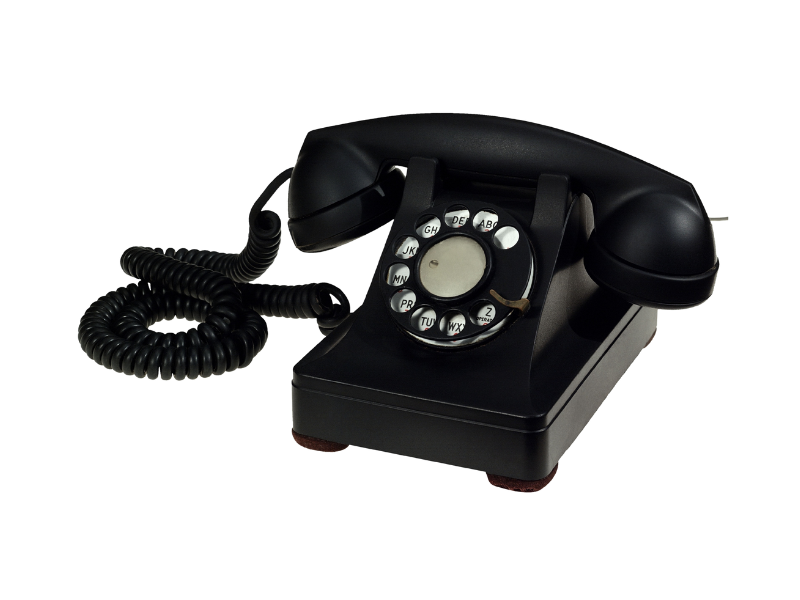 Old, black rotary phone.