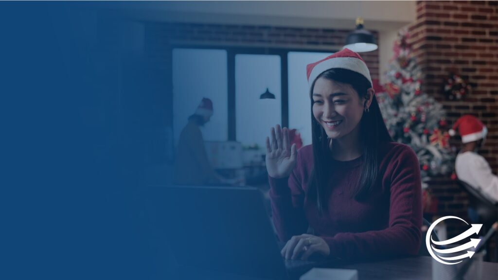 People video calling one another using cloud phone systems, all in festive attire, showing how a strong internet connection is all you need for better communication.