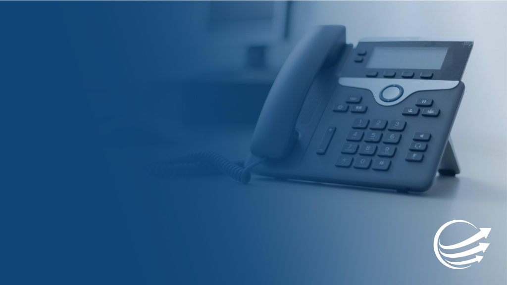 Nored Telecom VoIP desk phone on a blue gradient, representing essential cloud phone system features for growing businesses